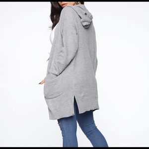 FashionNova Grey Long Sleeve Hooded Cardigan